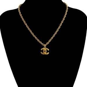 CHANEL Authentic Vintage Gold Logo Necklace